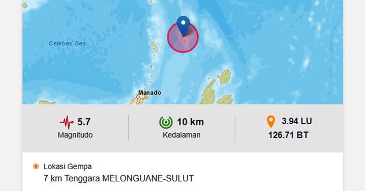 Gempa 5,7 SR Guncang Melonguane, Talaud
