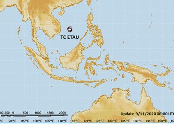 Peta Siklon tropis Etau Senin 9 November 2020. TCWC-BMKG