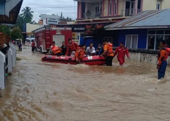 Banjir di Kota Solok Selatan, Sumatera Barat, Selasa (12/1). FOTO: BPBD Kota Solok/BNPB