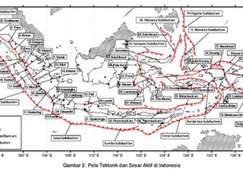 Peta tektonik dan sesar aktif di Indonesia. GAMBAR: DARYONO/TWITTER