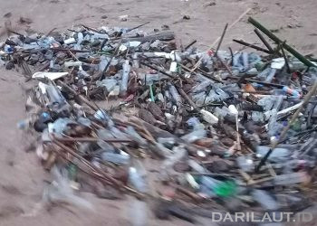 Ketika terjadi banjir, sampah plastik yang berserakan di daratan dan dekat sungai akan masuk dalam badan sungai. FOTO: DARILAUT.ID