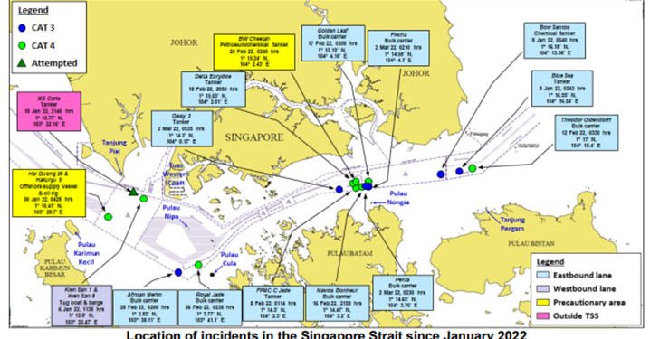16 Lokasi Insiden Perampokan Laut di Selat Singapura Tahun 2022