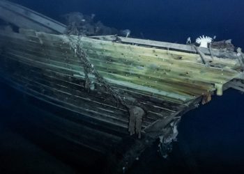 Kapal kayu Endurance yang tenggelam lebih dari 100 tahun lalu ditemukan berada di kedalaman 3008 meter di bawah Laut Weddell, Antartika, pada 5 Maret 2022. FOTO: Falklands Maritime Heritage Trust/National Geographic