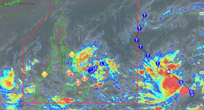 Depresi tropis Agaton di perairan timur Filipina dan badai tropis Malakas di Samudra Pasifik bagian barat. GAMBAR: PAGASA
