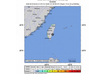Gempa M 7,2 mengguncang Taiwan, Minggu (19/8). GAMBAR: U.S. Geological Survey (USGS)