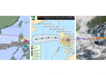 Trek lintasan Topan Super Noru dengan nama Filipina “Karding” di daratan Filipina, Laut Filipina Barat, Laut Cina Selatan, Vietnam hingga Thailand. GAMBAR: JMA, PAGASA, dan ZOOM.EARTH