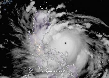 Topan Super Noru dengan nama Filipina “Karding” sebelum mendarat di Luzon Tengah, Filipina, Minggu (25/9). GAMBAR: ZOOM.EARTH