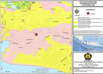 Peta dan analisis geologi kejadian gempa bumi merusak di Kabupaten Cianjur, Provinsi Jawa Barat, Senin (21/11). GAMBAR: Pusat Vulkanologi dan Mitigasi Bencana Geologi, Badan Geologi