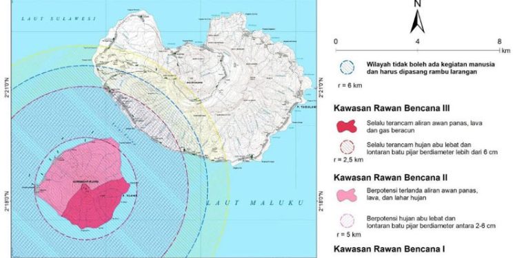 Gunung Ruang di Kabupaten Sitaro Level Awas
