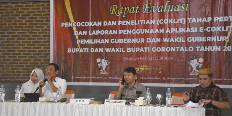 KPU Kabupaten Gorontalo Evaluasi Pelaporan Aplikasi e-Coklit Pilkada Serentak 2024