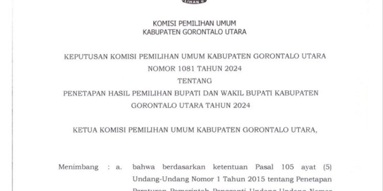 KPU Gorontalo Utara Umumkan Hasil Penghitungan Perolehan Suara