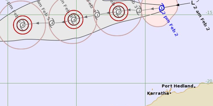 Siklon Tropis Taliah Terbentuk di Utara Karratha Samudra Hindia