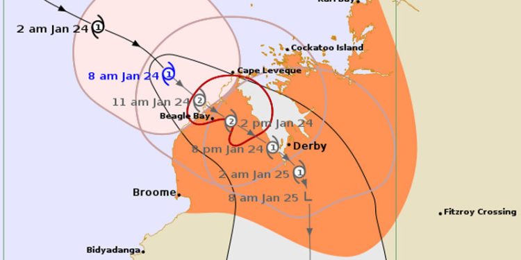 Siklon Tropis Luana Mendarat di Utara Broome Australia Barat