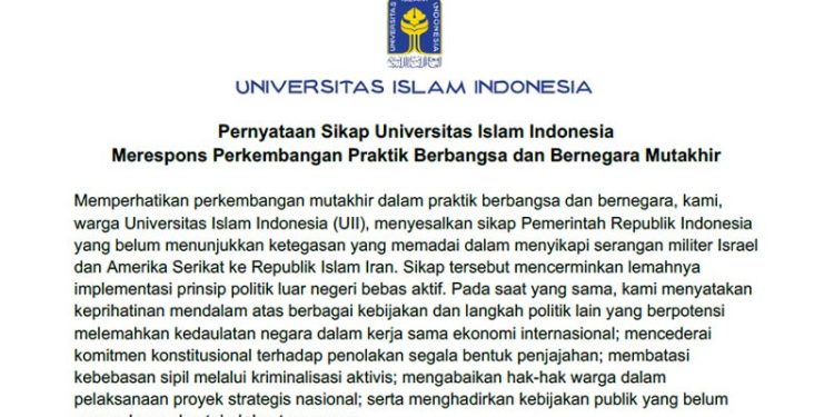 Universitas Islam Indonesia Tuntut Pemerintah Indonesia Kutuk Serangan Israel-AS Terhadap Iran