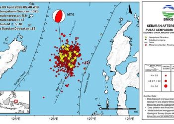 1.378 Aktivitas Gempa Susulan di Laut Maluku, 25 Dirasakan Masyarakat