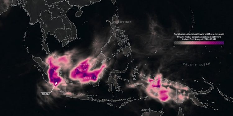 Copernicus Eropa Tampilkan Sebaran Asap di Asia Tenggara Akibat Kebakaran Hutan Dahsyat di Indonesia