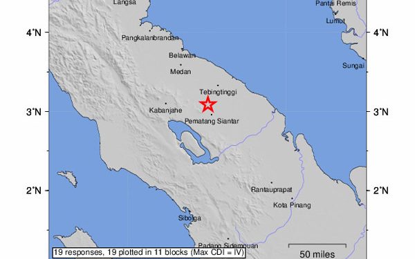 USGS Mencatat Gempa Sumatra Utara M 6,9 Dekat Pematangsiantar