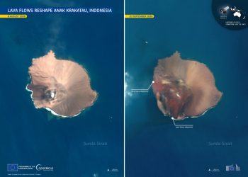 Copernicus Sentinel-2 Tampilkan Perubahan Bentuk Anak Krakatau Sebelum dan Setelah Letusan 25 Jam