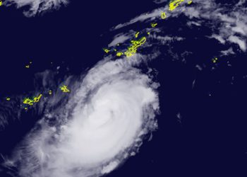 Typhoon Surigae Moving Slowly South of Okinawa Island