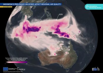Copernicus Atmosphere Tampilkan Sebaran Asap Dalam Jumlah Besar Menutup Kepulauan Indonesia