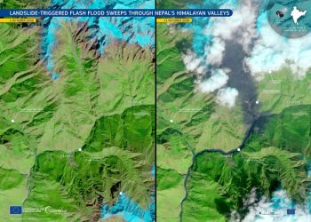 Satelit Copernicus Sentinel-2 Tampilkan Sebelum dan Setelah Banjir Dahsyat di Lembah Himalaya Nepal