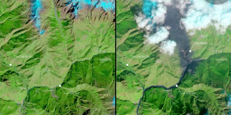 Satelit Copernicus Sentinel-2 Tampilkan Sebelum dan Setelah Banjir Dahsyat di Lembah Himalaya Nepal