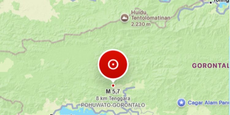 Gempa Darat Magnitudo 5,7 Guncang Pohuwato